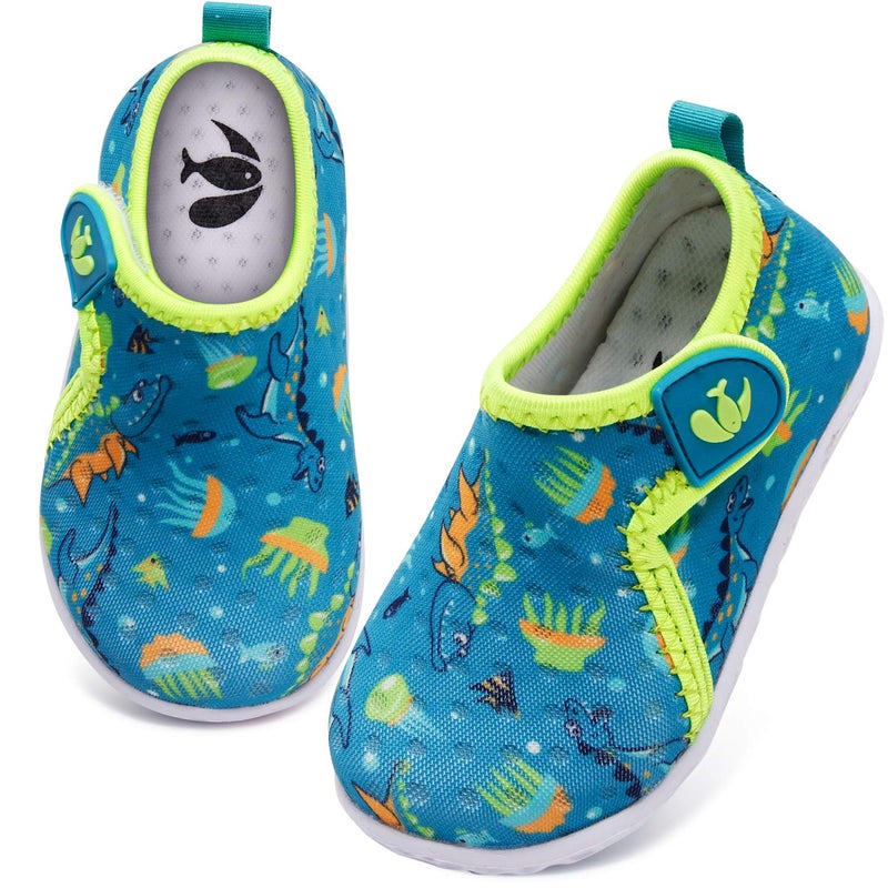 FEETCITY Baby Boys & Girls Water Shoes Quick Dry Barefoot Aqua Socks Swim Pool Beach Walking Shoe Dinosaur 12-18 Months Infant - Image 1